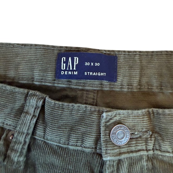 GAP Mens Olive Green Straight Leg Corduroy Pants 30x30 Stretch Cotton 54023 - Picture 2 of 4